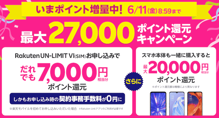楽天モバイルのキャンペーン